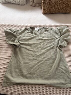 Nation LTD Olive Green Ruffle Sleeve Tee
